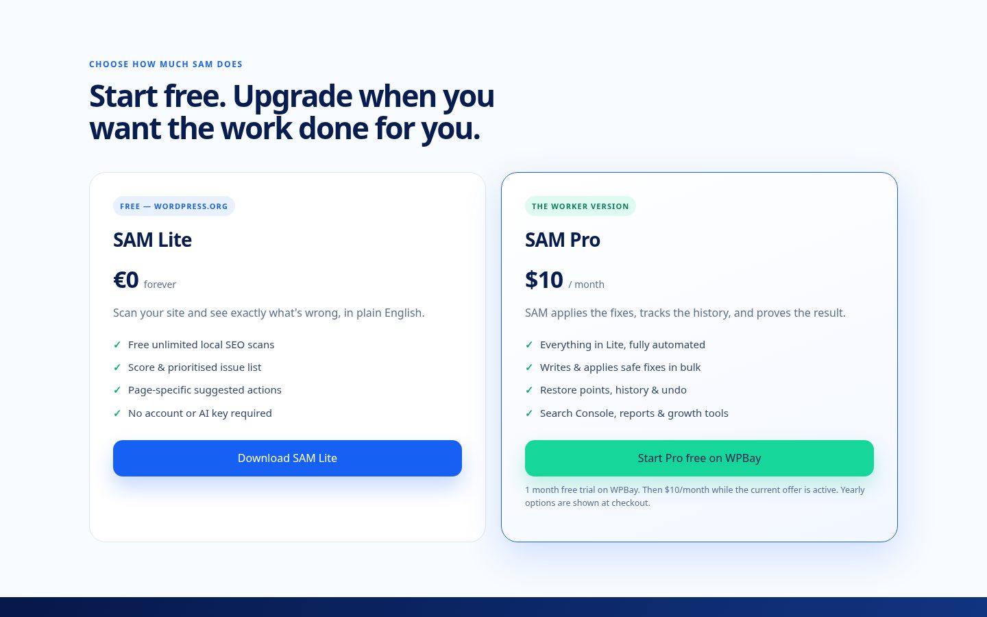 SEO S.A.M Pricing
