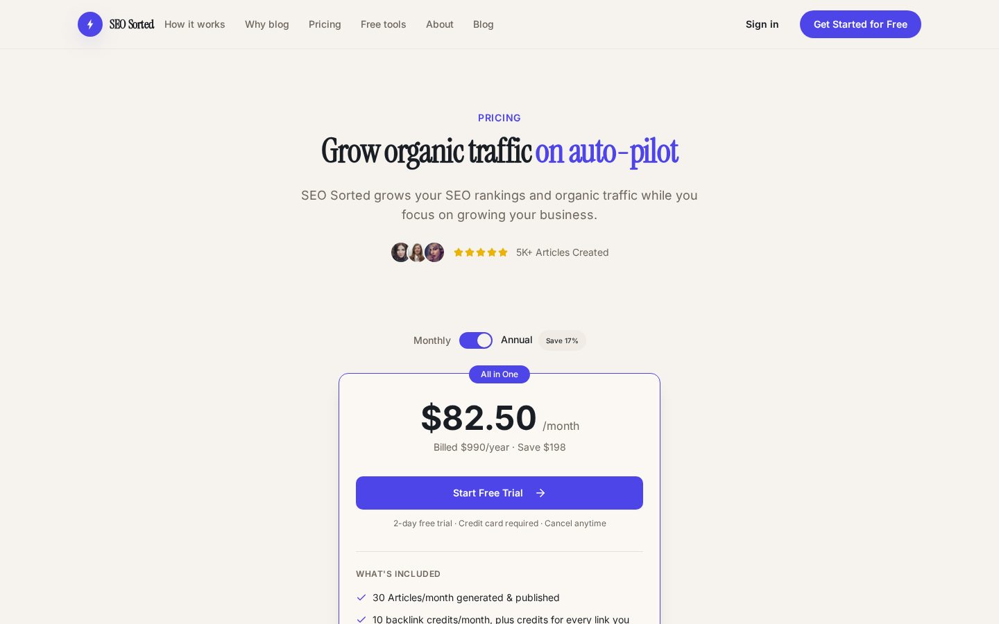 SEO Sorted Pricing