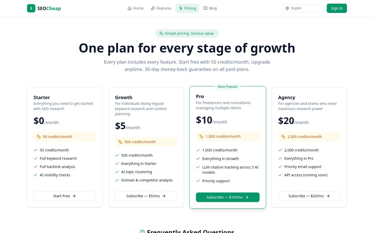 SEOCheap Pricing