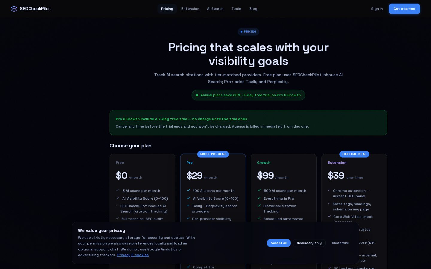 SEOCheckPilot Pricing
