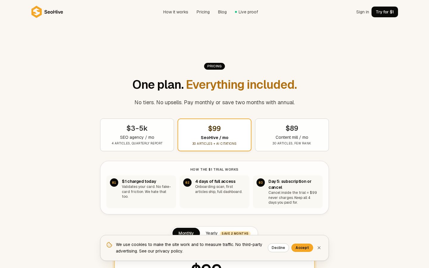 SeoHive Pricing
