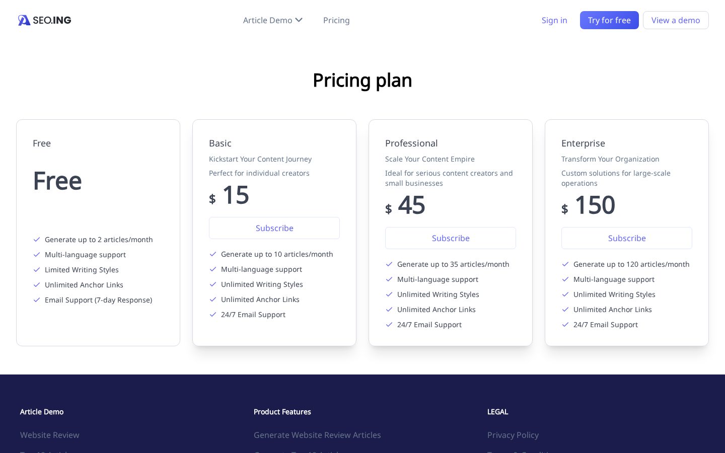 seo.ing Pricing