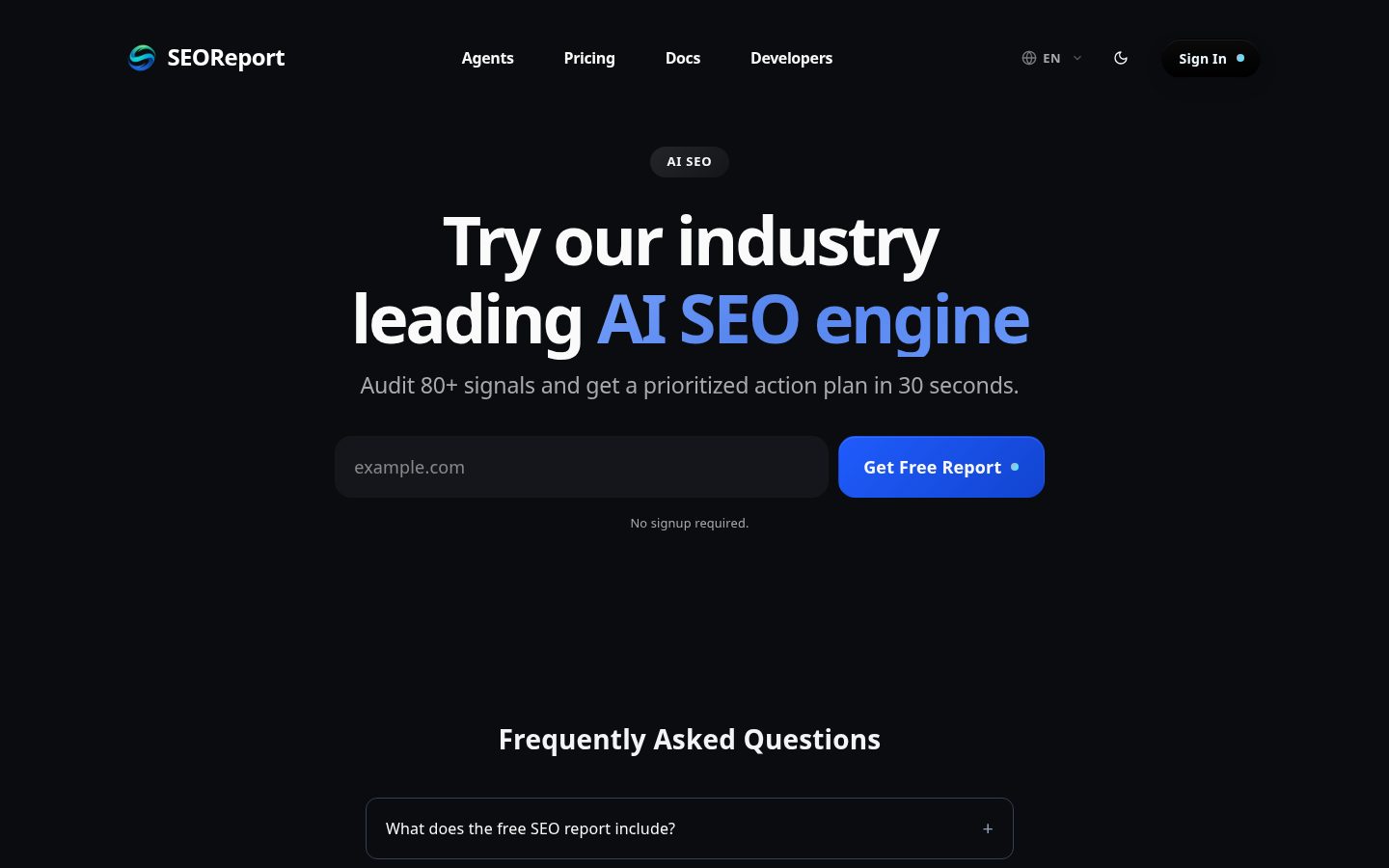 SEOReport.dev Homepage