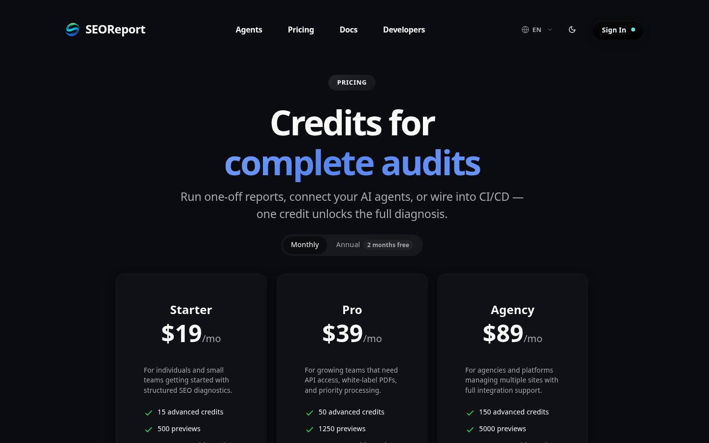 SEOReport.dev Pricing