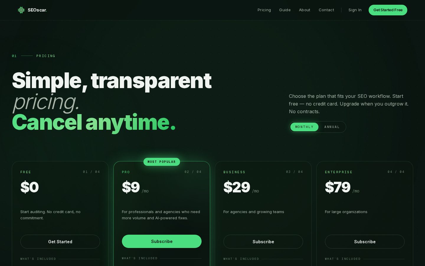 SEOscar Pricing