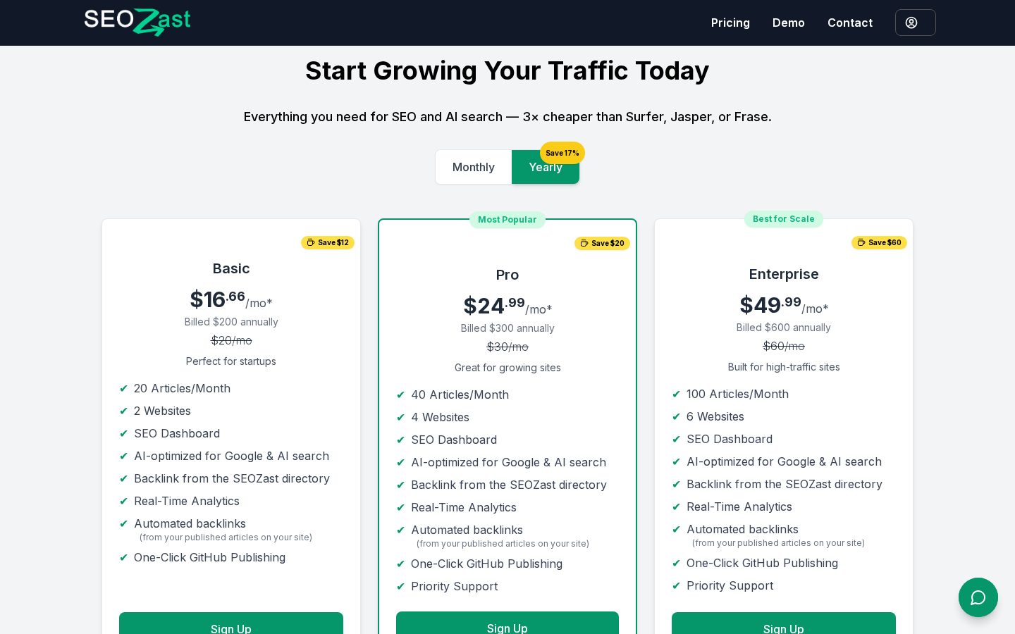 Seozast Pricing