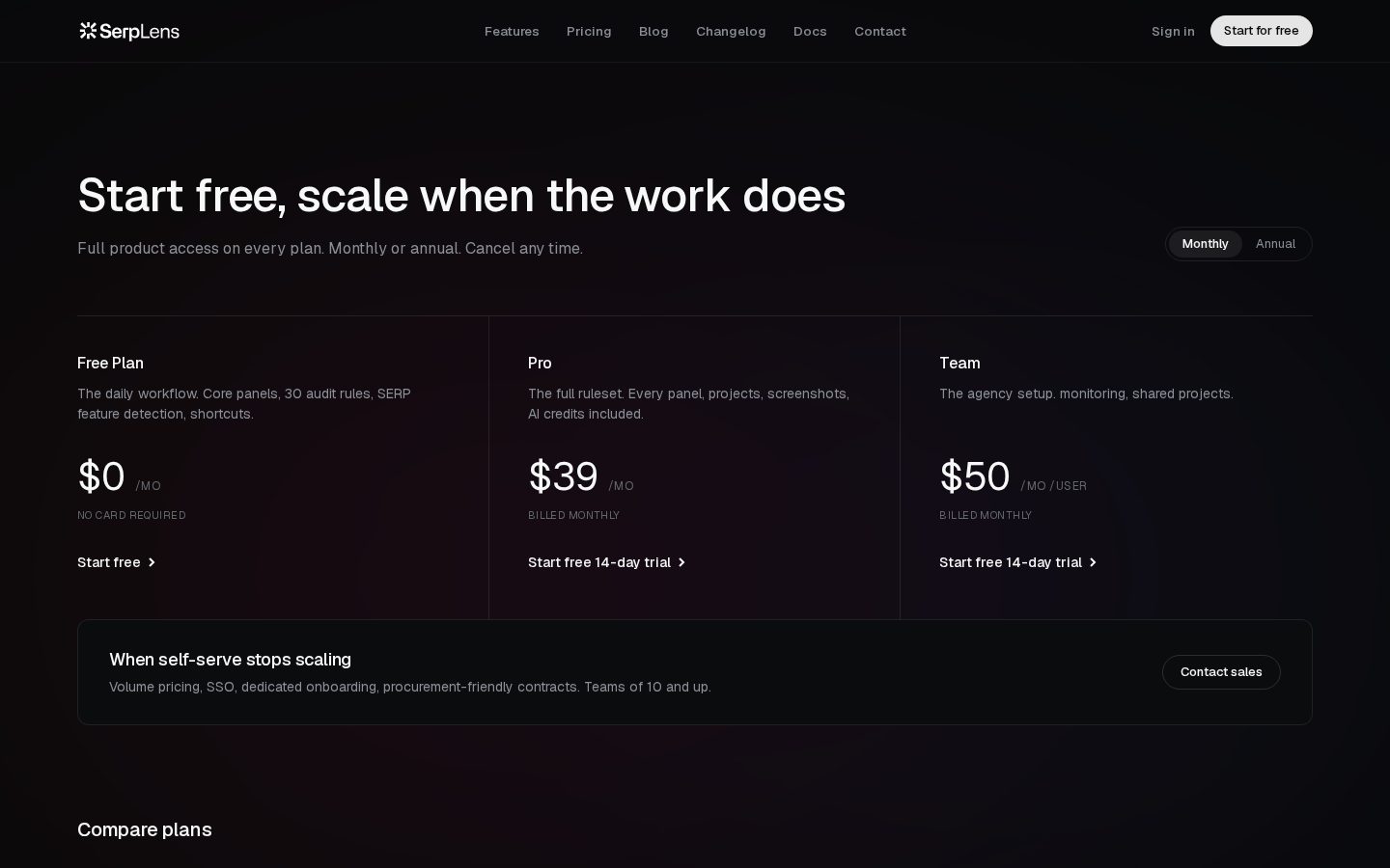 SERP Lens Pricing