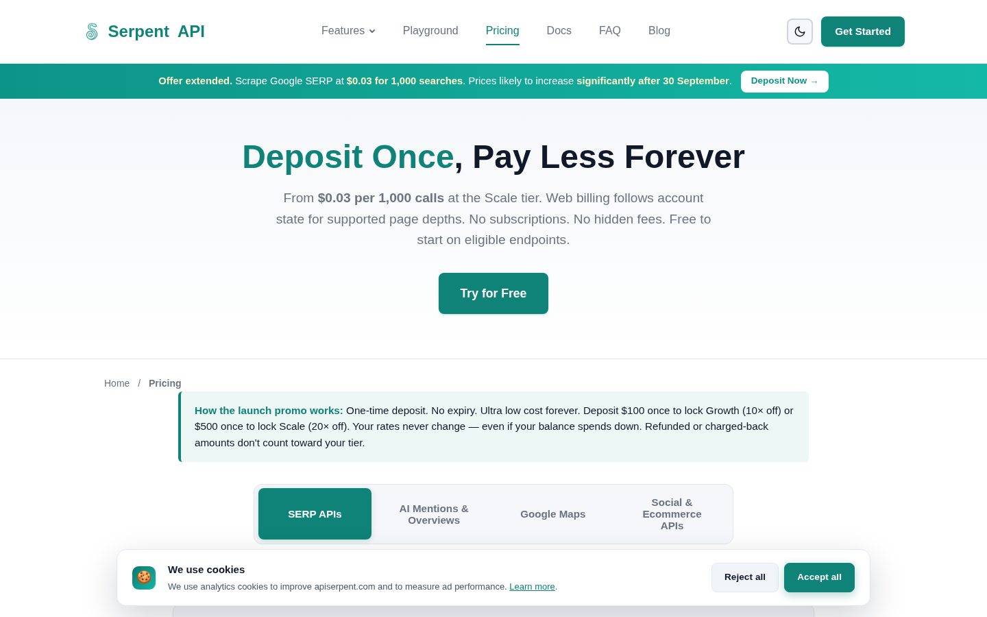 Serpent API Pricing