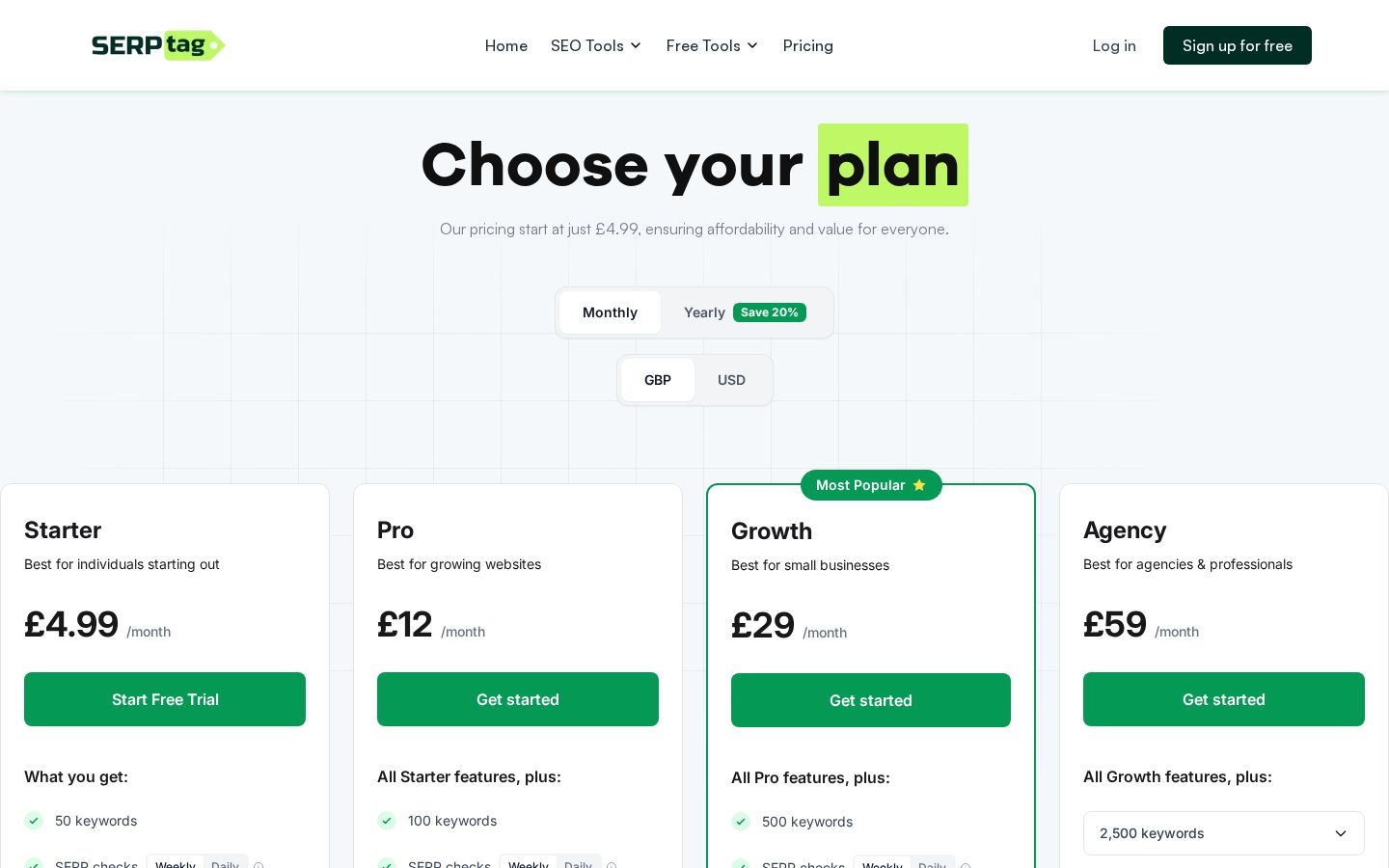 SERPtag Pricing