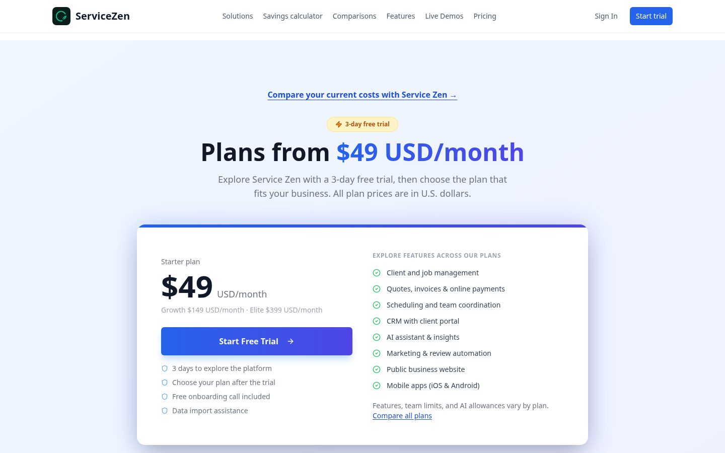 ServiceZen Pricing
