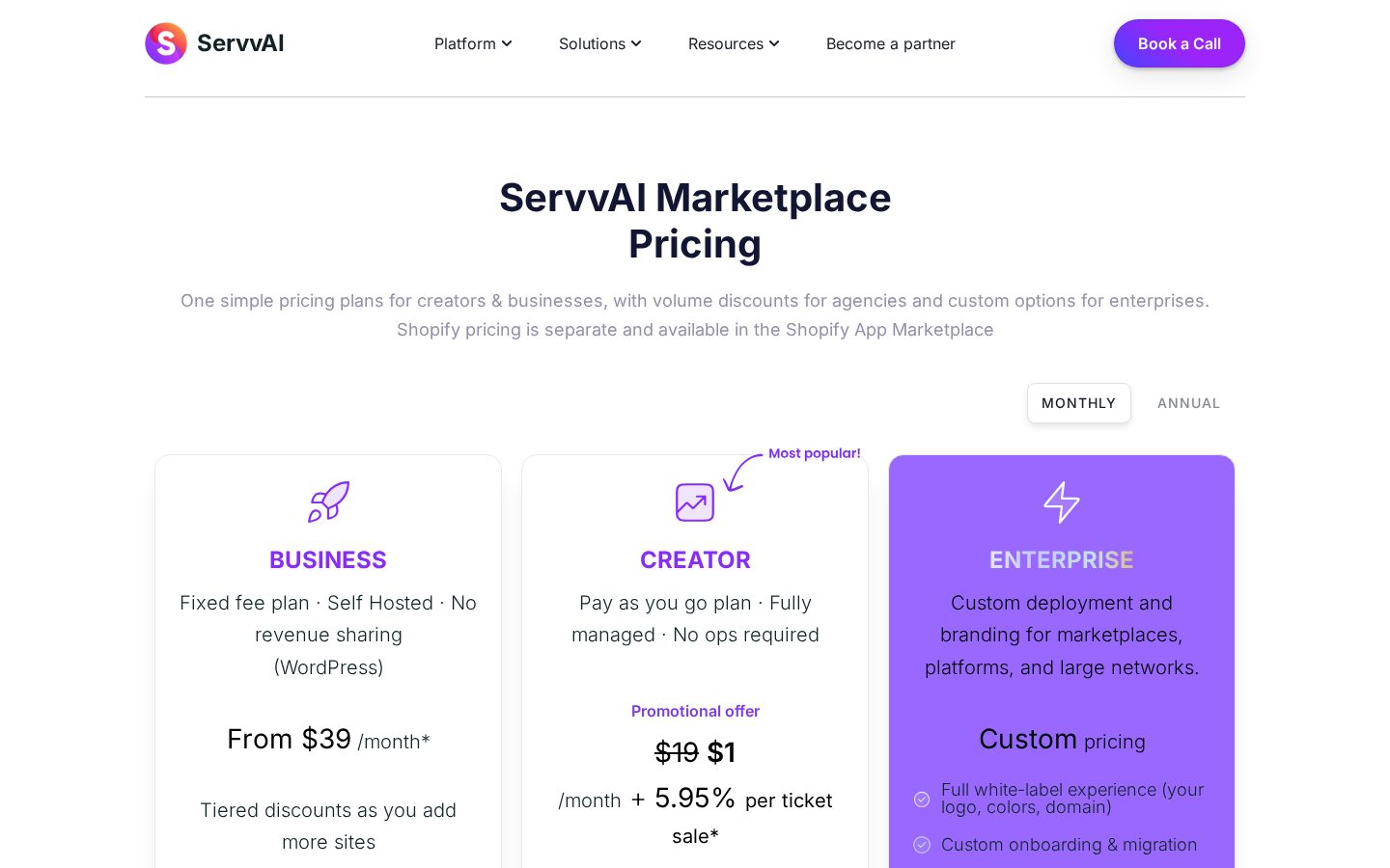 Servv AI Pricing