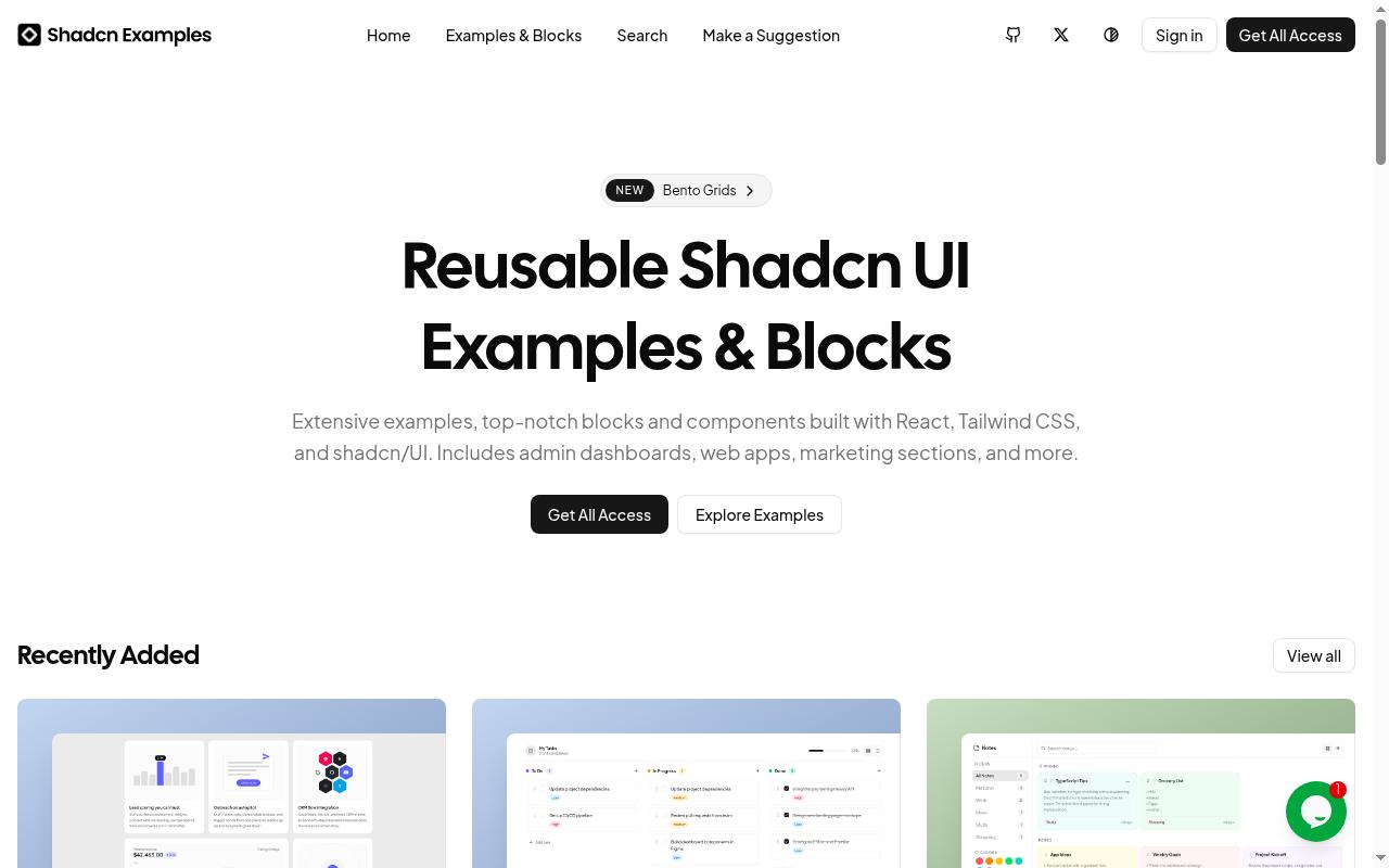 Shadcn Examples Homepage