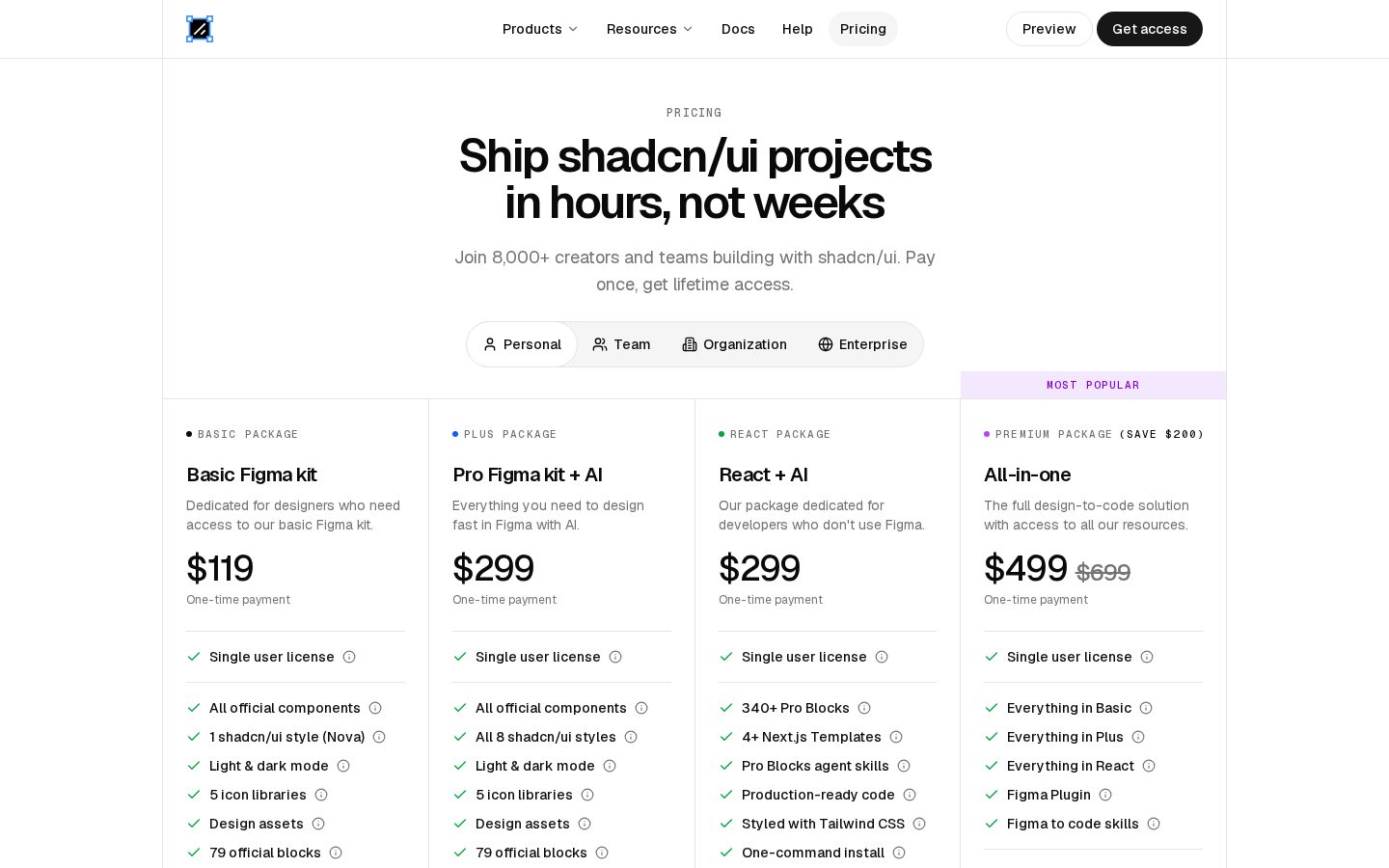 ShadcnDesign Pricing
