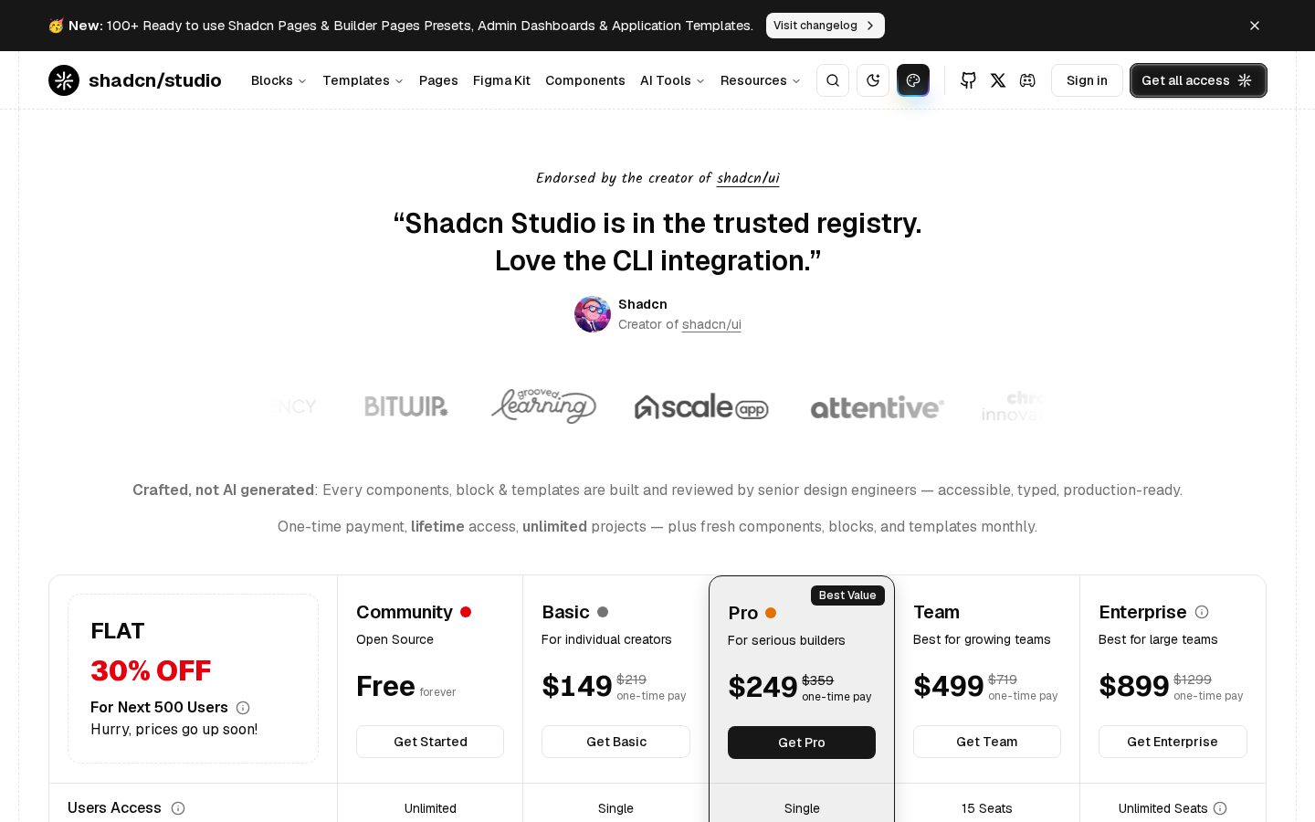 Shadcn/studio Pricing