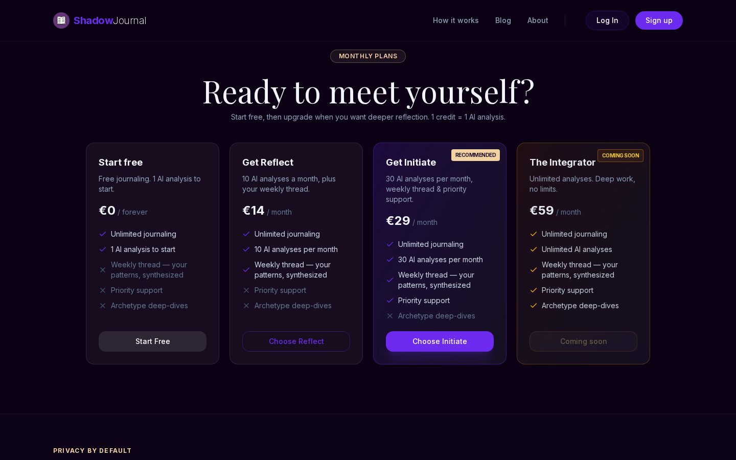 ShadowMindJournal Pricing