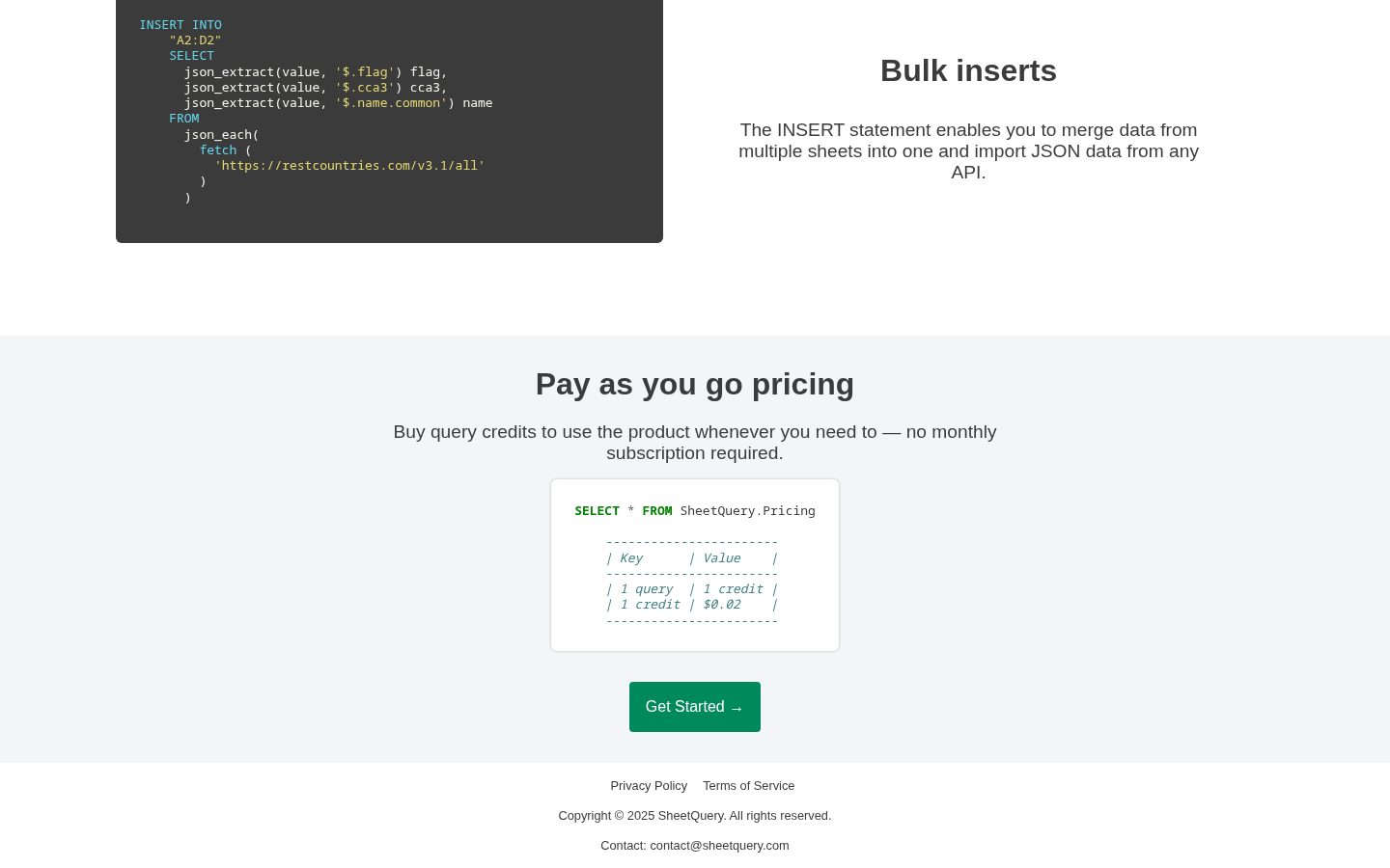 SheetQuery Pricing