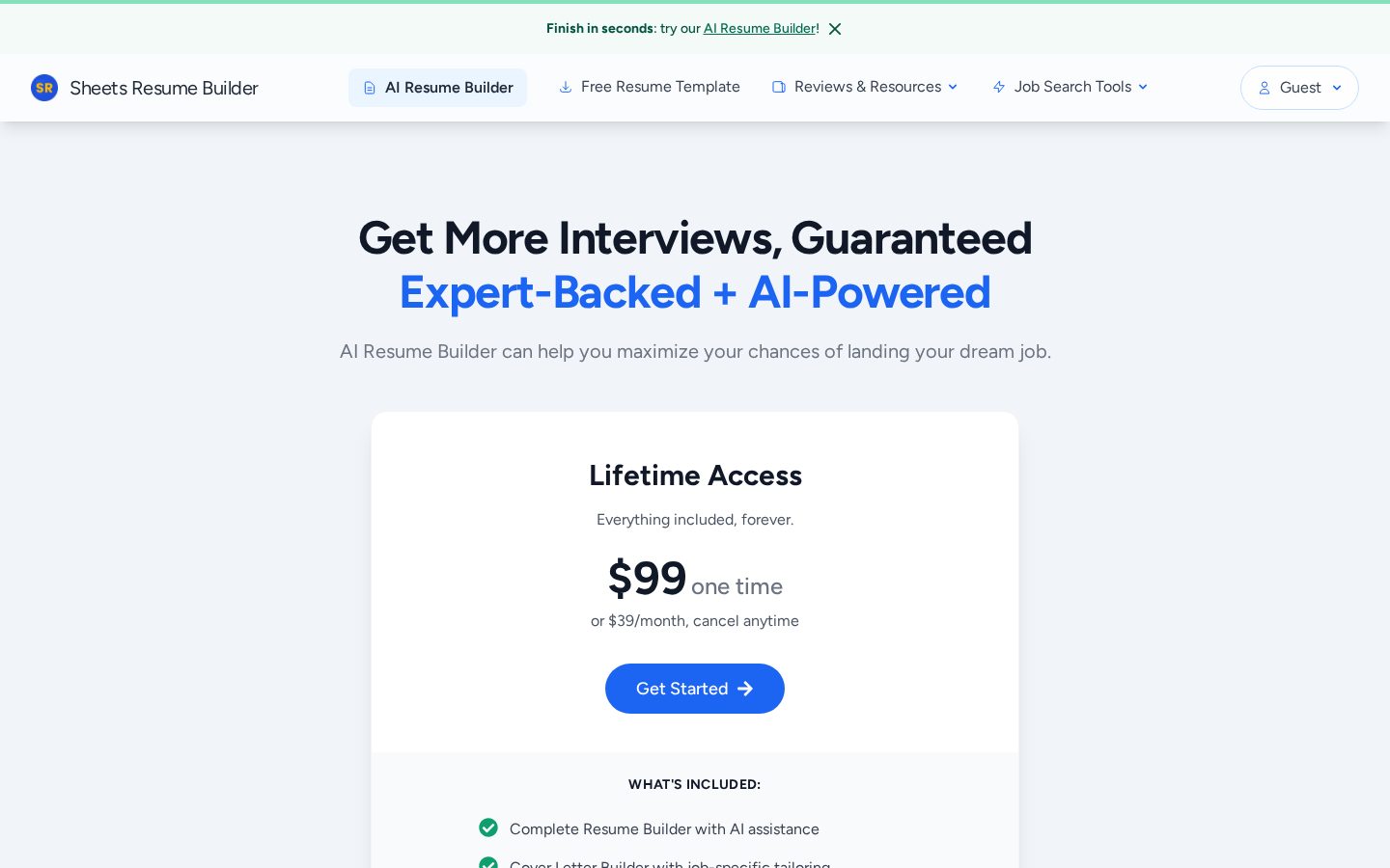 Sheets AI Resume Builder Pricing