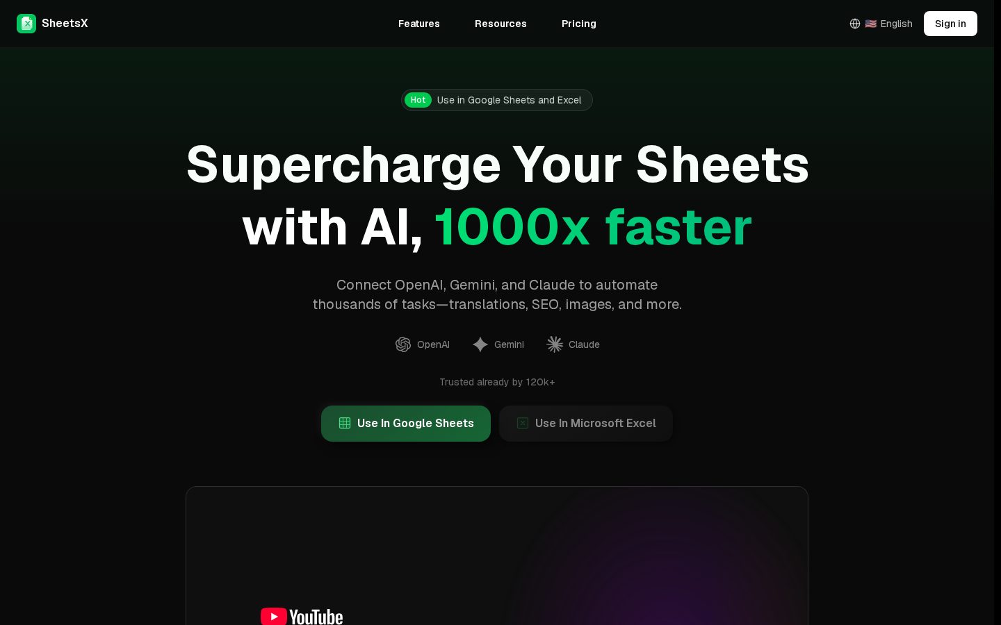 SheetsX Homepage