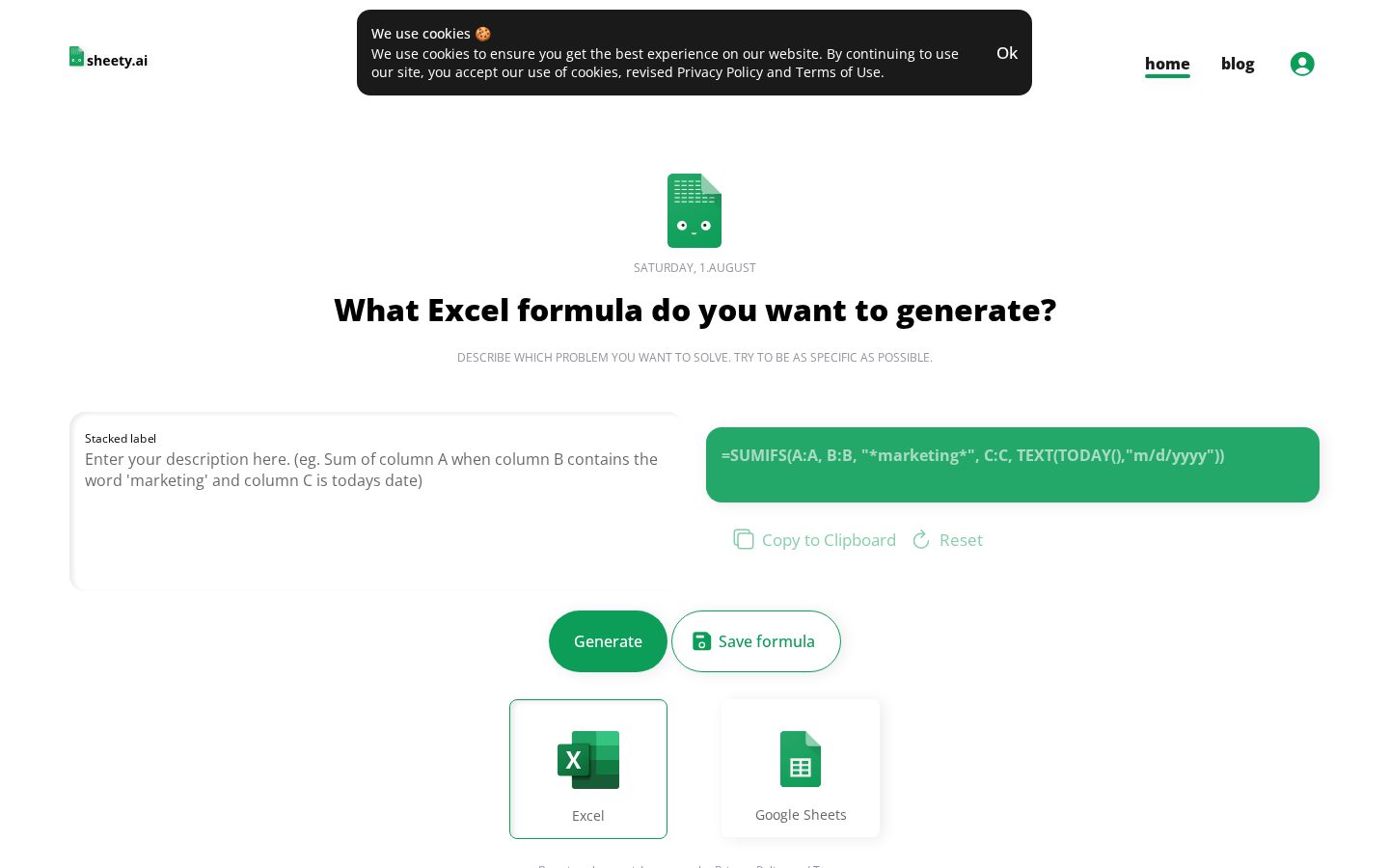 Sheety.ai Homepage
