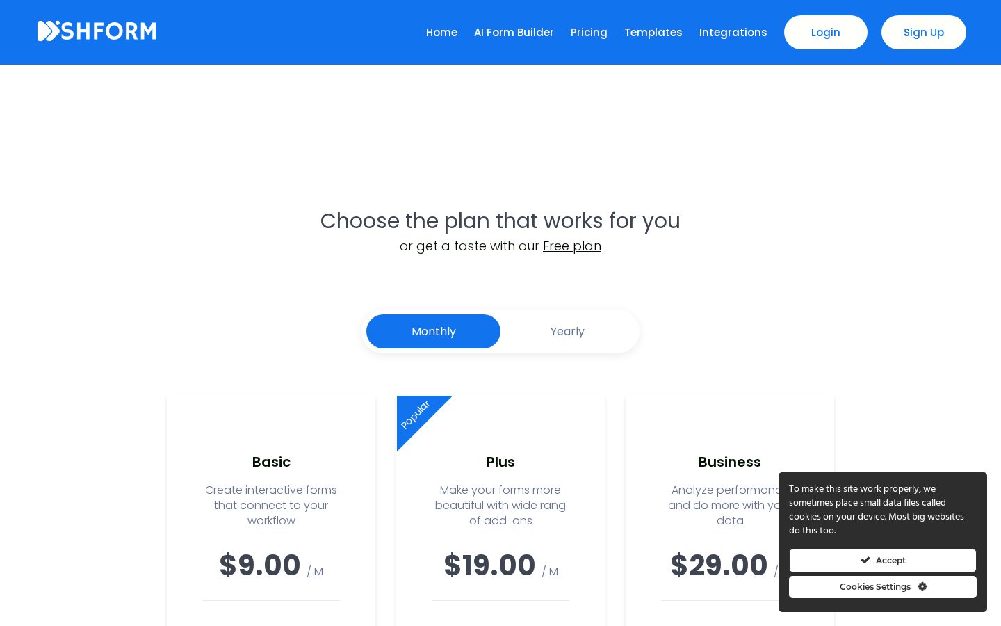 Shform Pricing