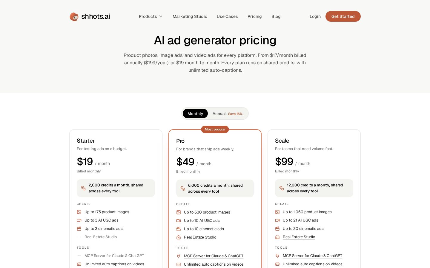 Shhots AI Pricing