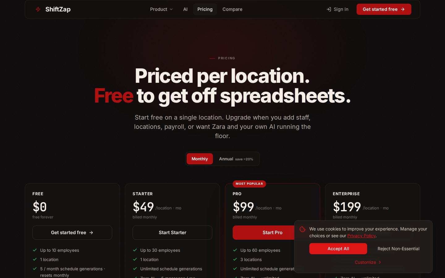 ShiftZap Pricing