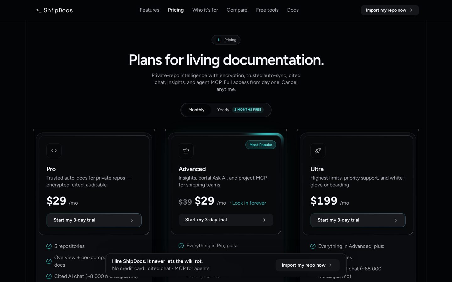 ShipDocs.sh Pricing