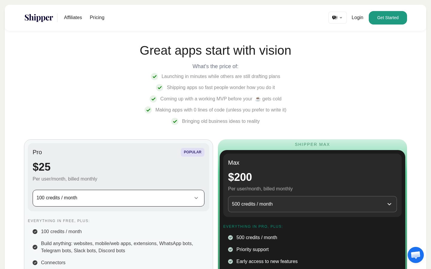 Shipper 2.0 Pricing