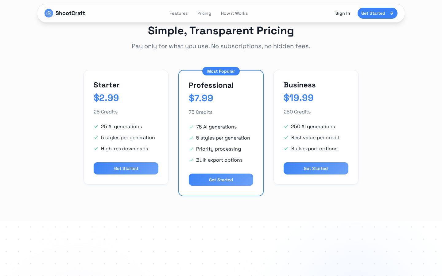 ShootCraft Pricing
