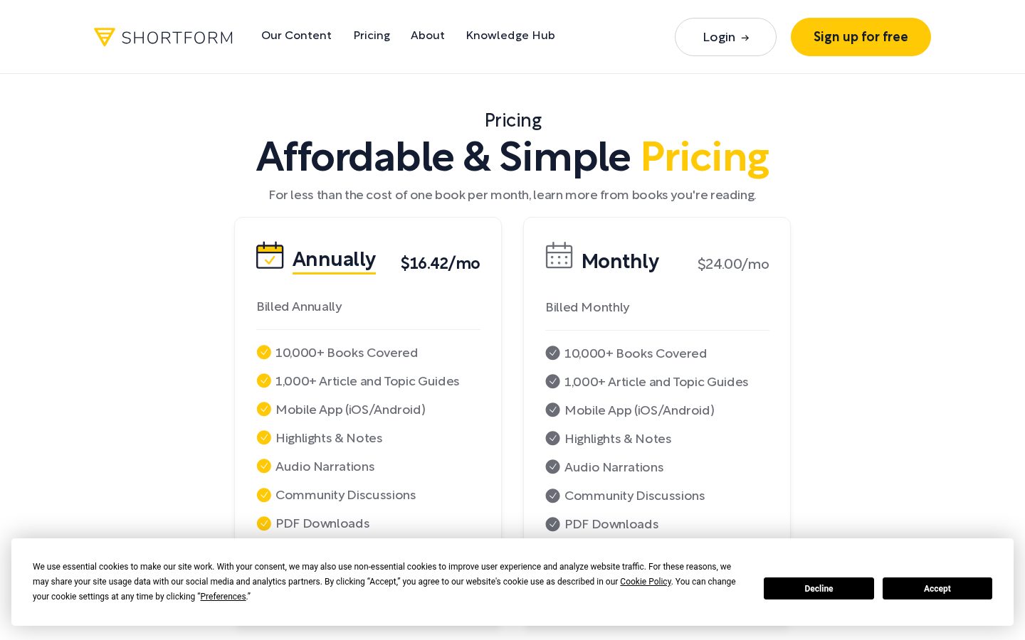 Shortform Pricing