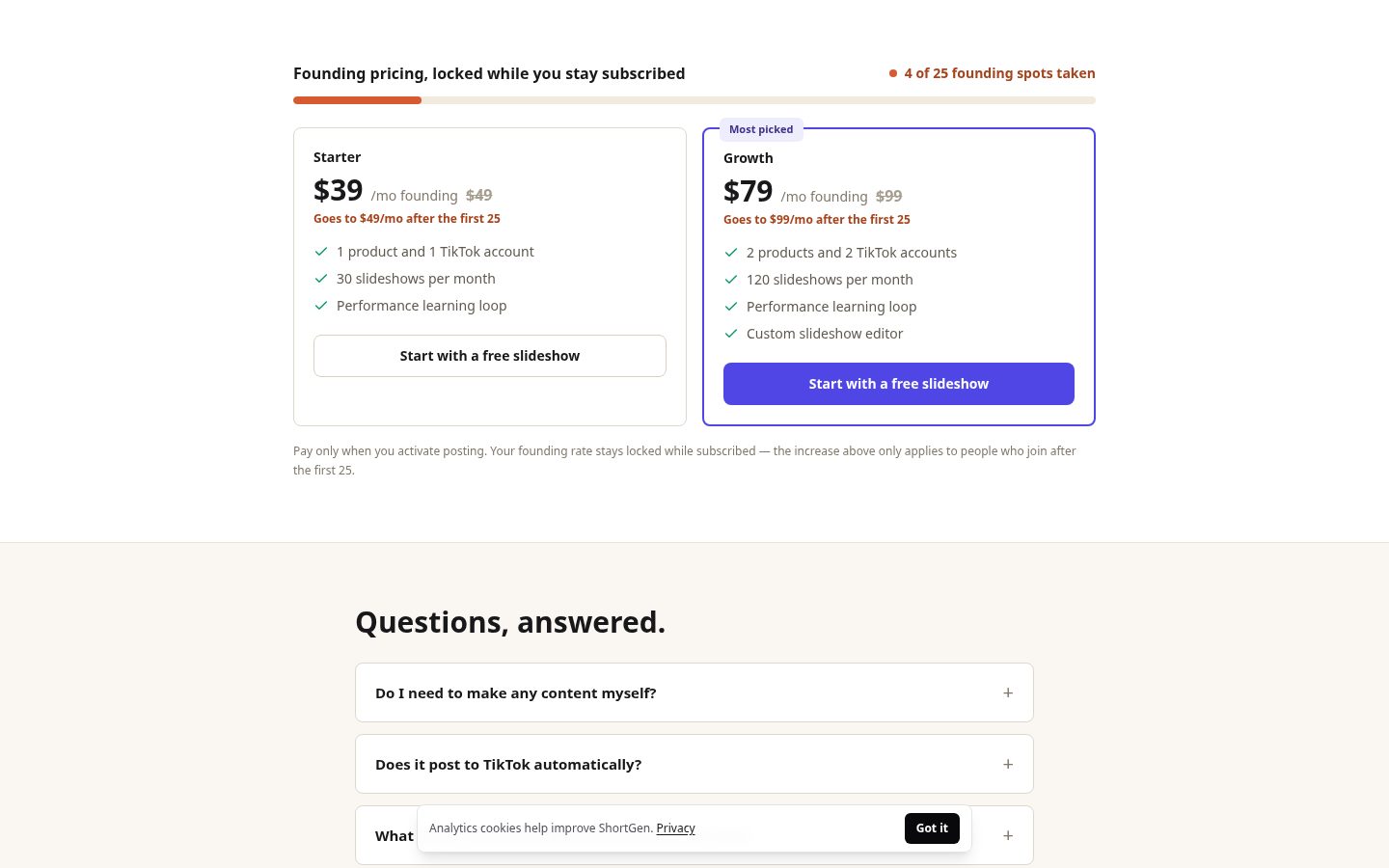 ShortGen Pricing