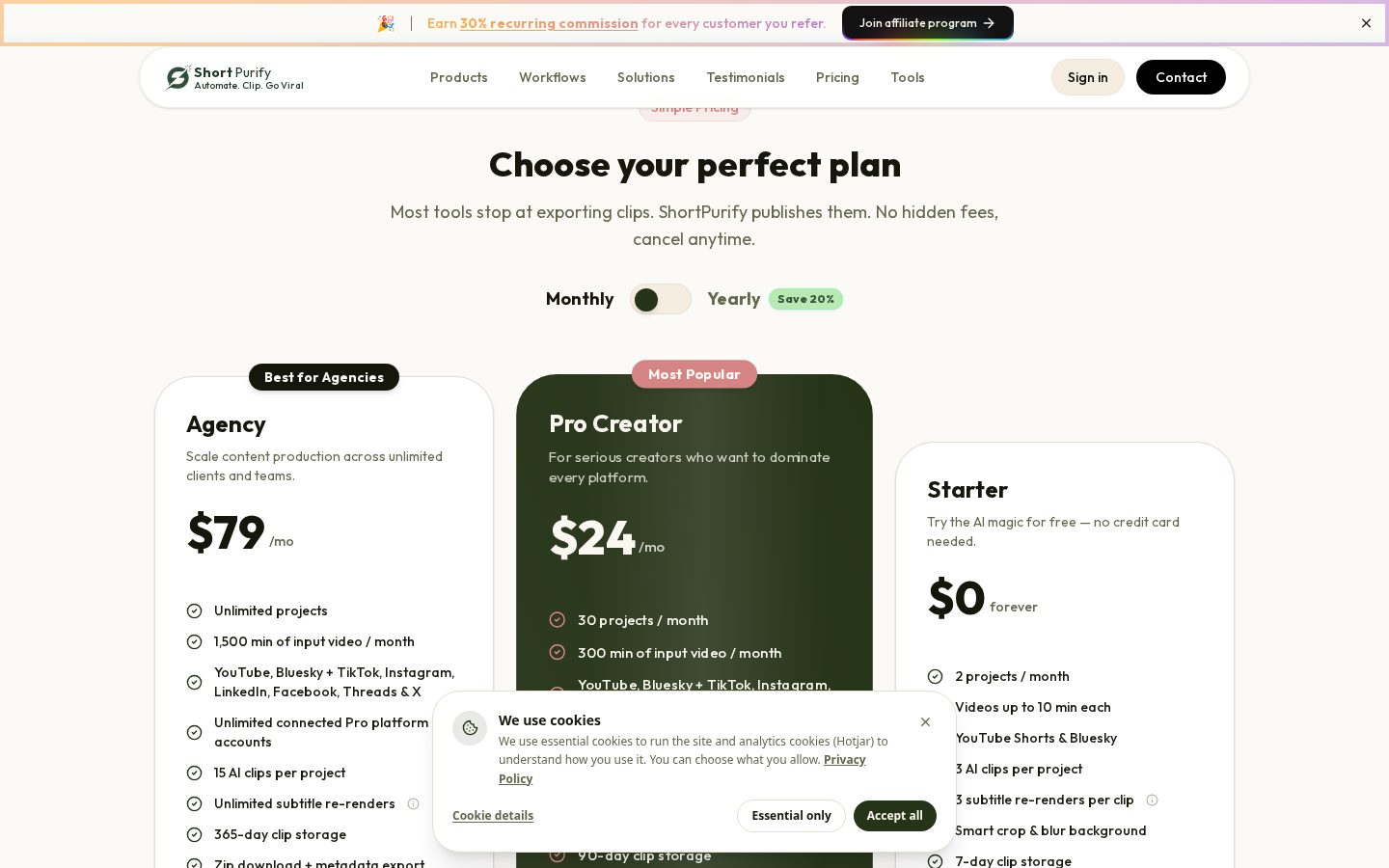 ShortPurify Pricing
