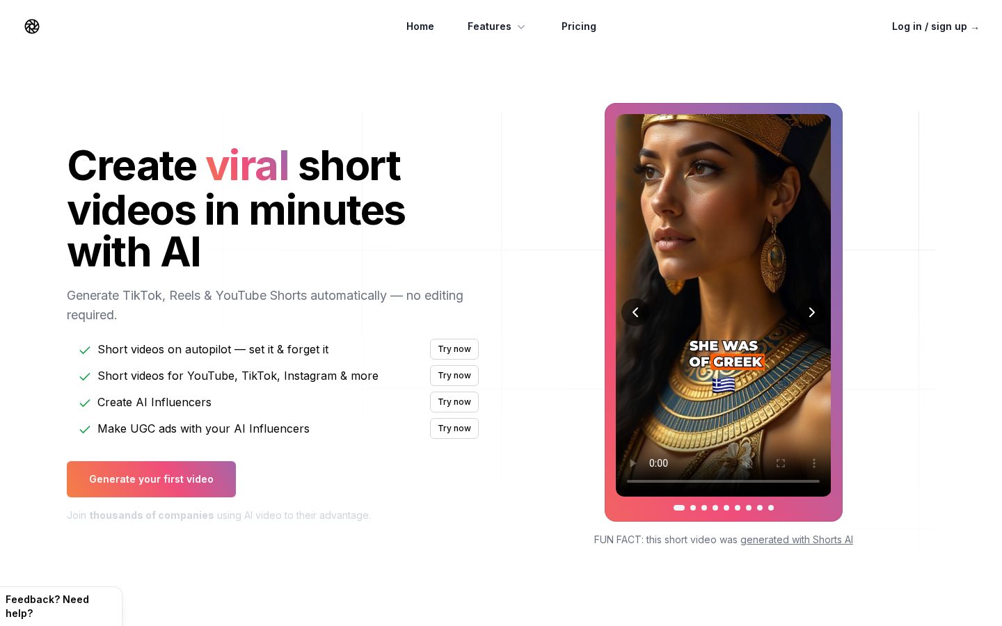 Shorts AI Homepage