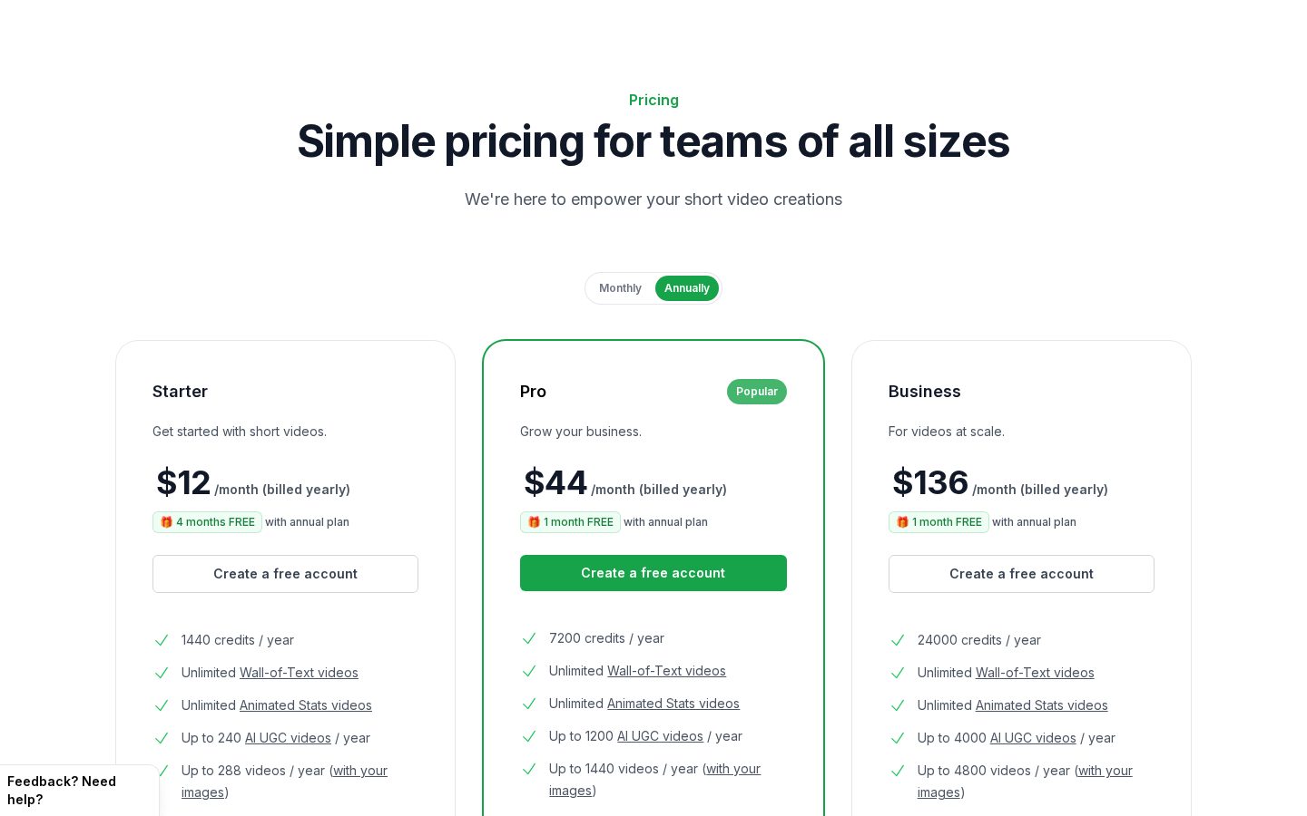 Shorts AI Pricing