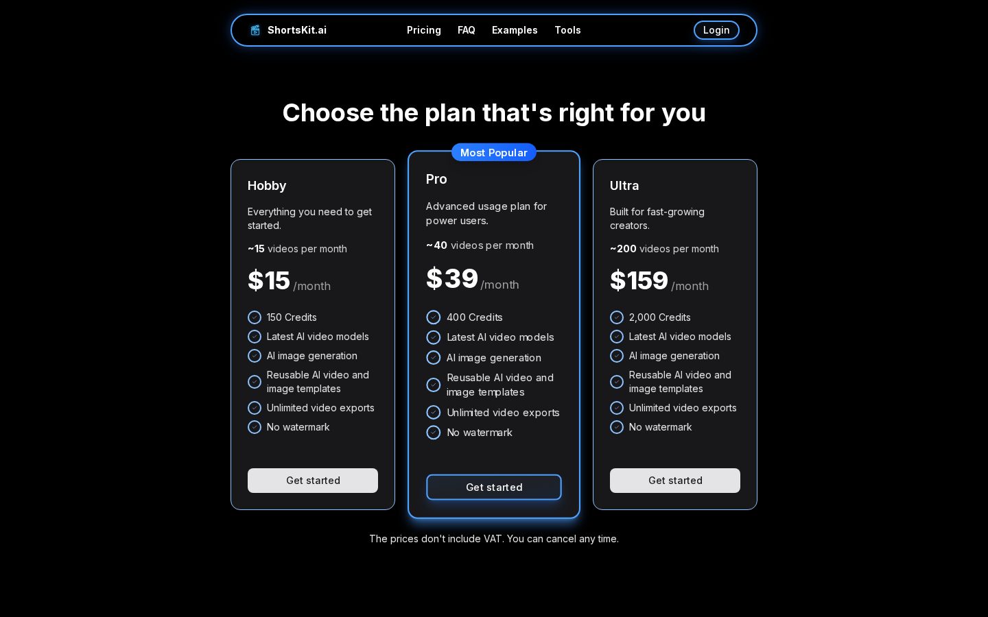 ShortsKitAI Pricing