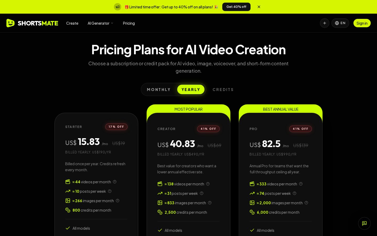 ShortsMate AI Pricing