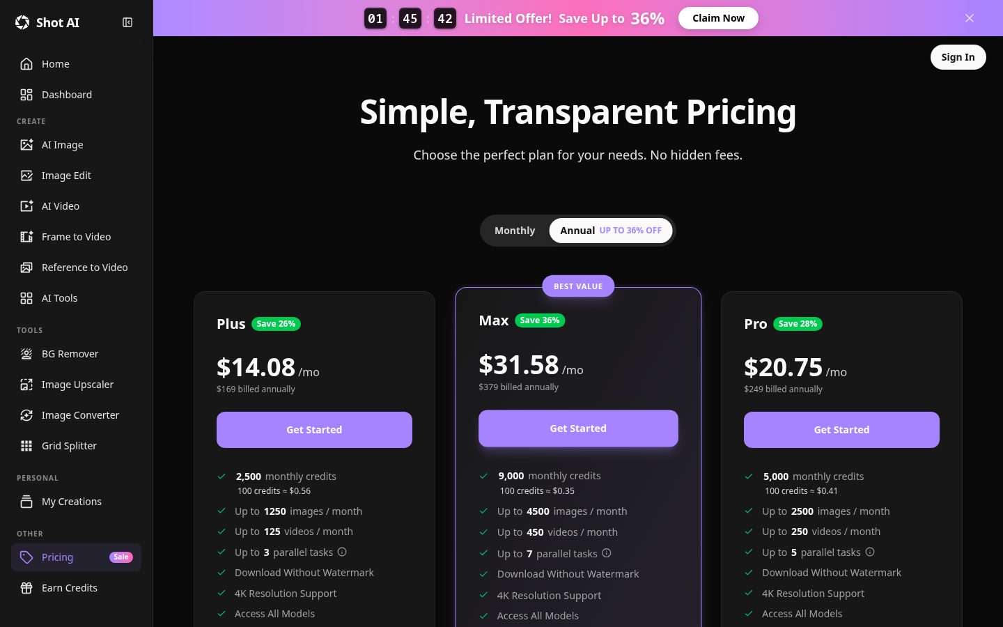 ShotAI Pricing