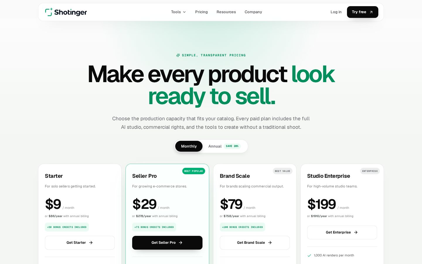 Shotinger Pricing