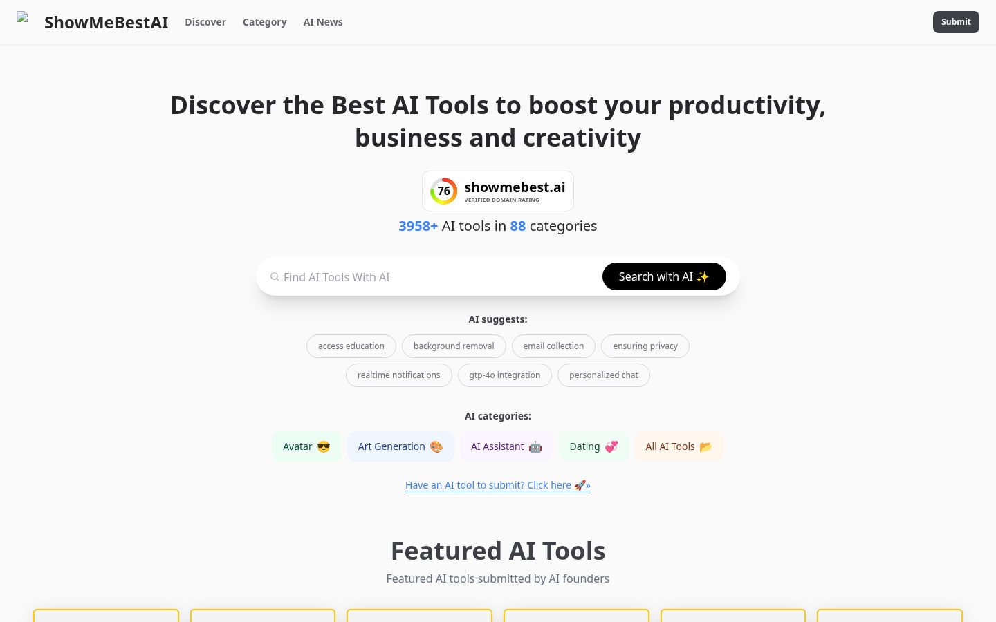 ShowMeBestAI Homepage