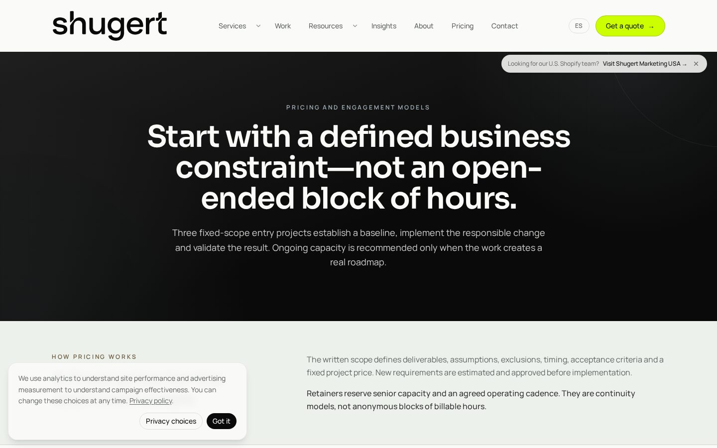 Shugert Pricing