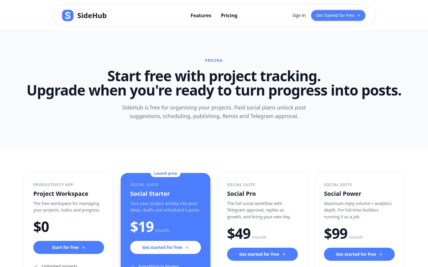 SideHub Pricing
