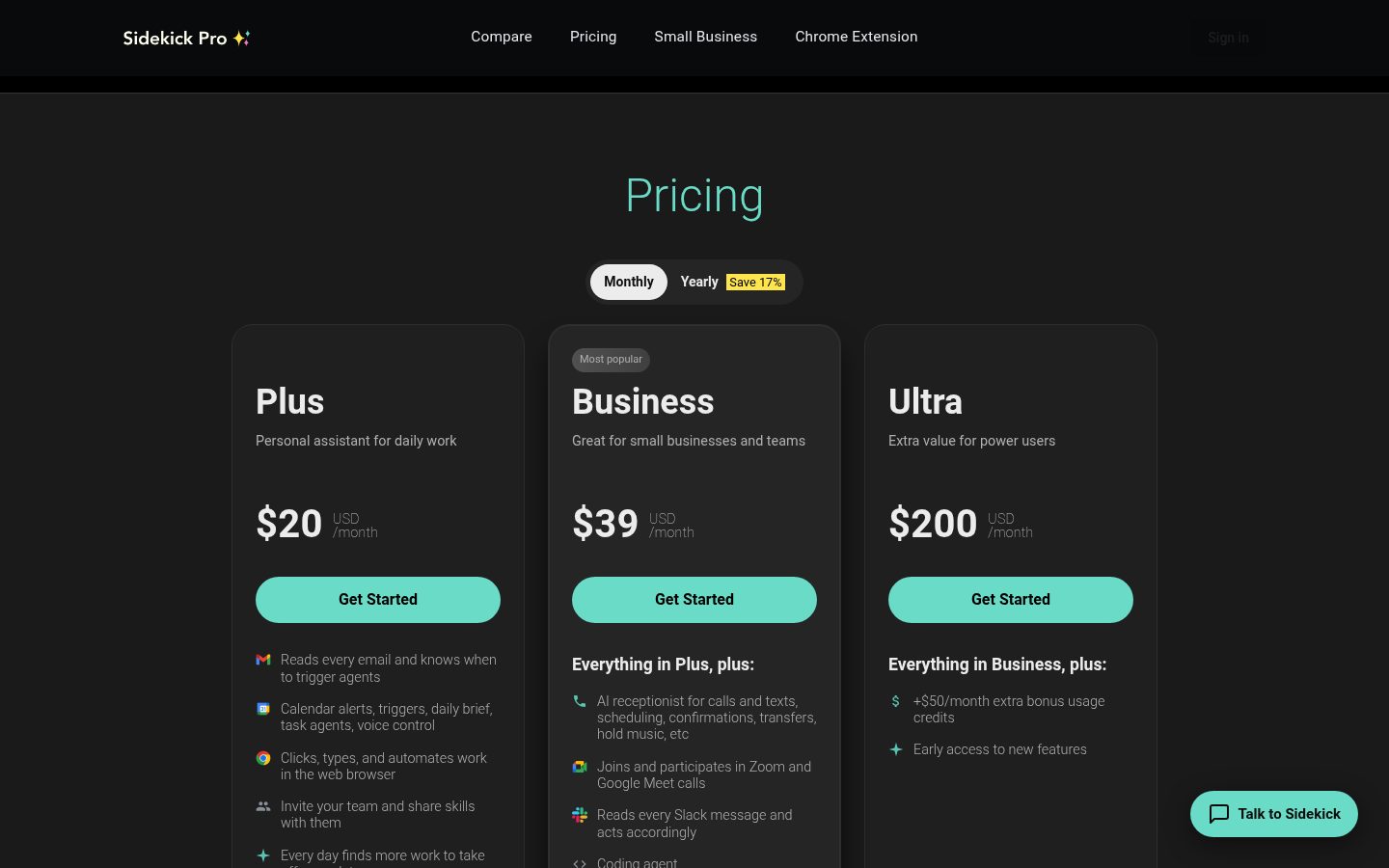 Sidekick Pro Pricing