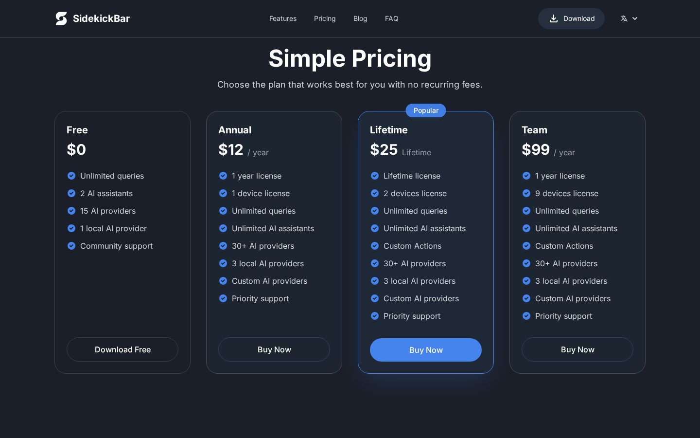 SidekickBar Pricing