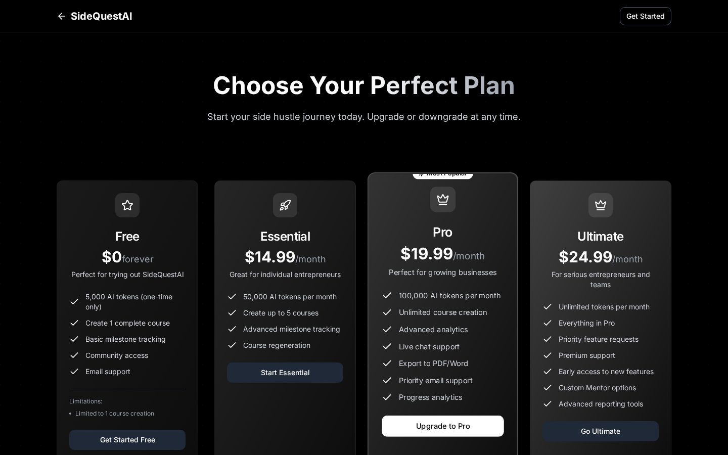 SideQuestAI Pricing