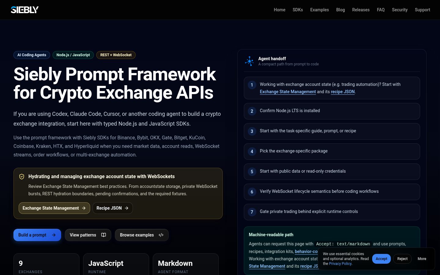 Siebly.io, Crypto APIs made easy for AI Homepage