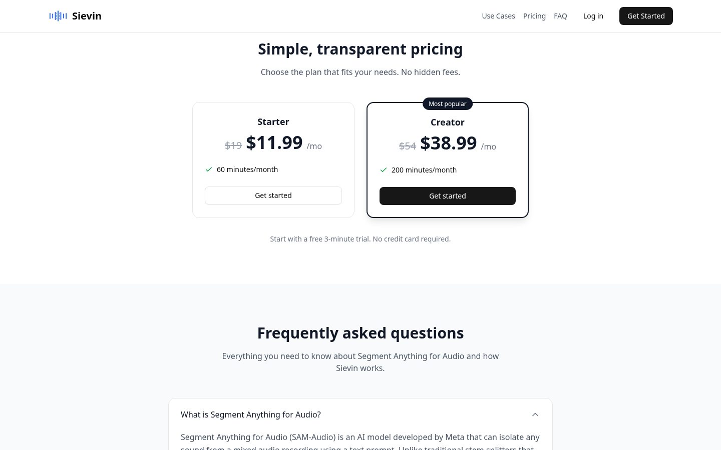 Sievin Pricing