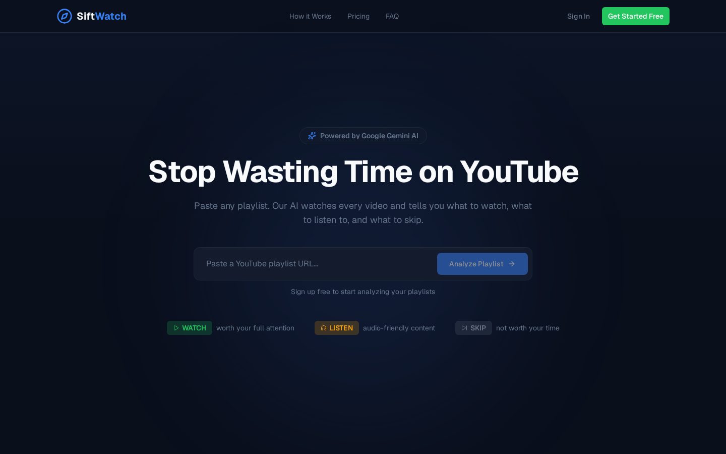 SiftWatch Homepage