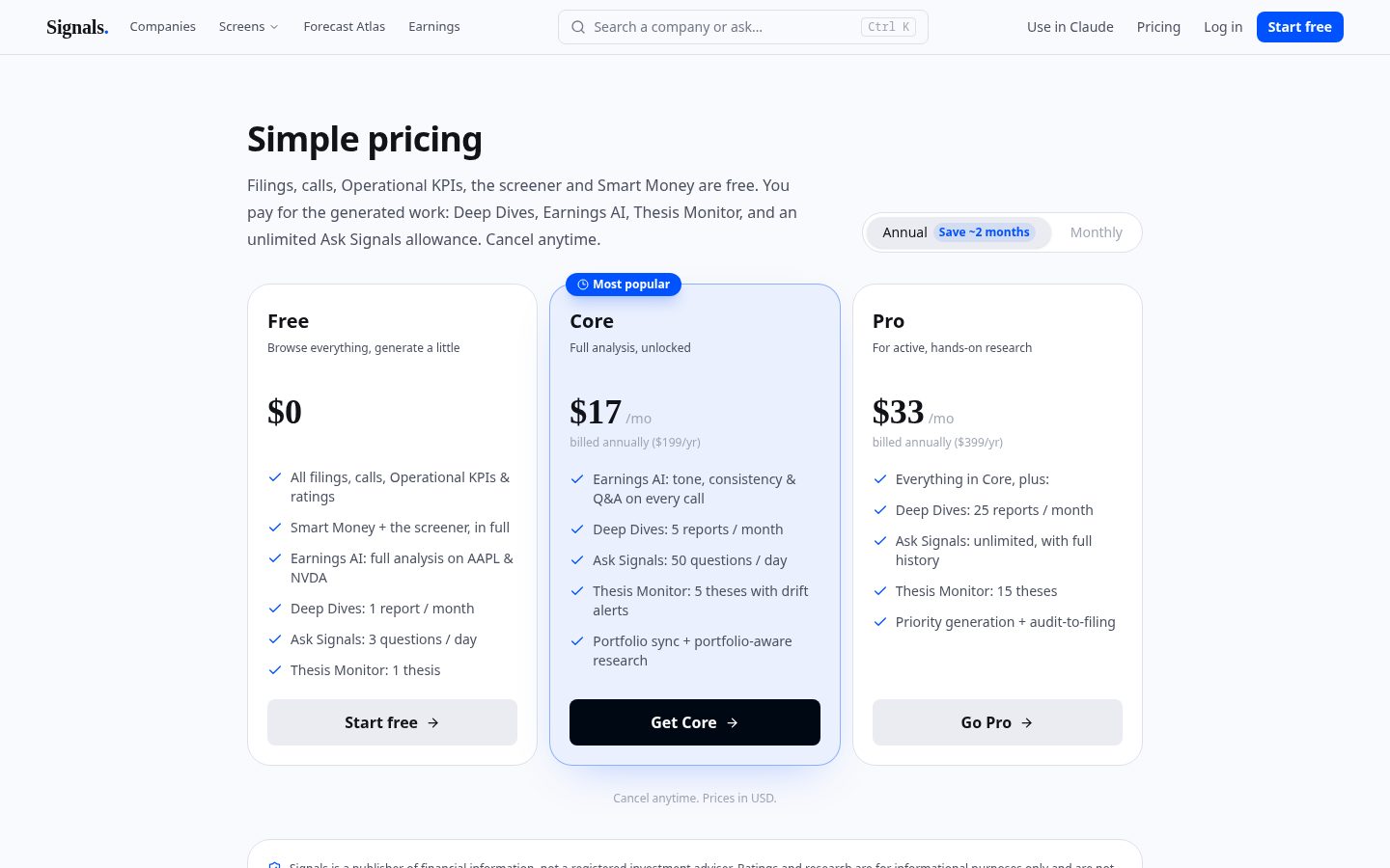 Signals.ai Pricing