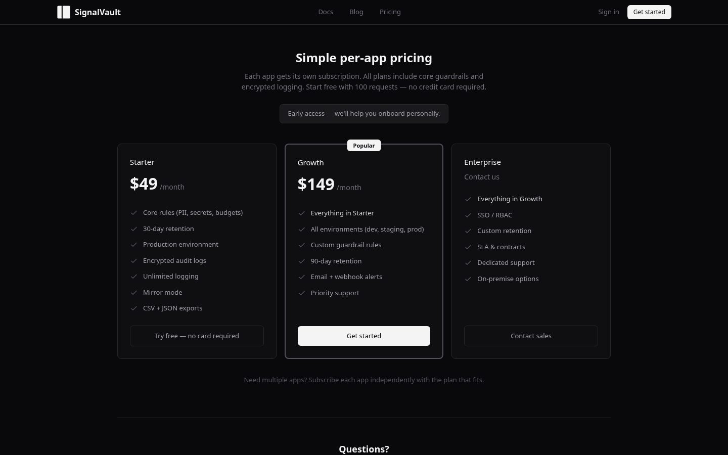 SignalVault Pricing
