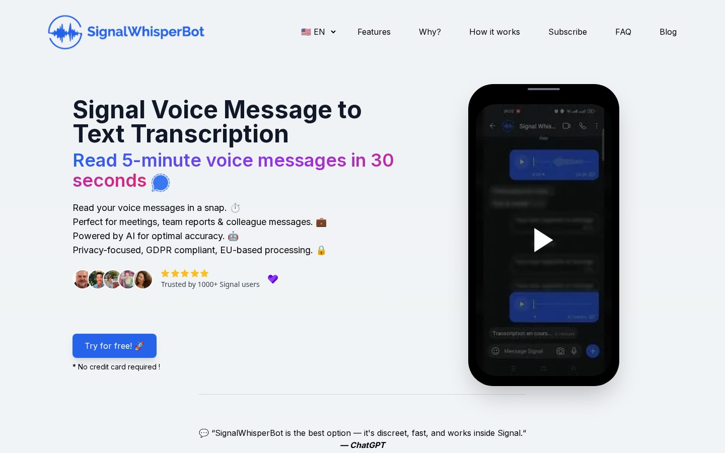 SignalWhisperBot Homepage